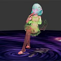 Anime Character Creature with Pink Hair Wearing Purple White Outfit on Glowing Purple Rippled Ground