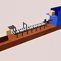 Blue Container Feeding Boxes On Mechanical Brown Conveyor Belt 3d model