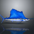 Blue Sailfish With Distinctive Dorsal Fin And Shiny Blue Body Reflection On Gray Surface