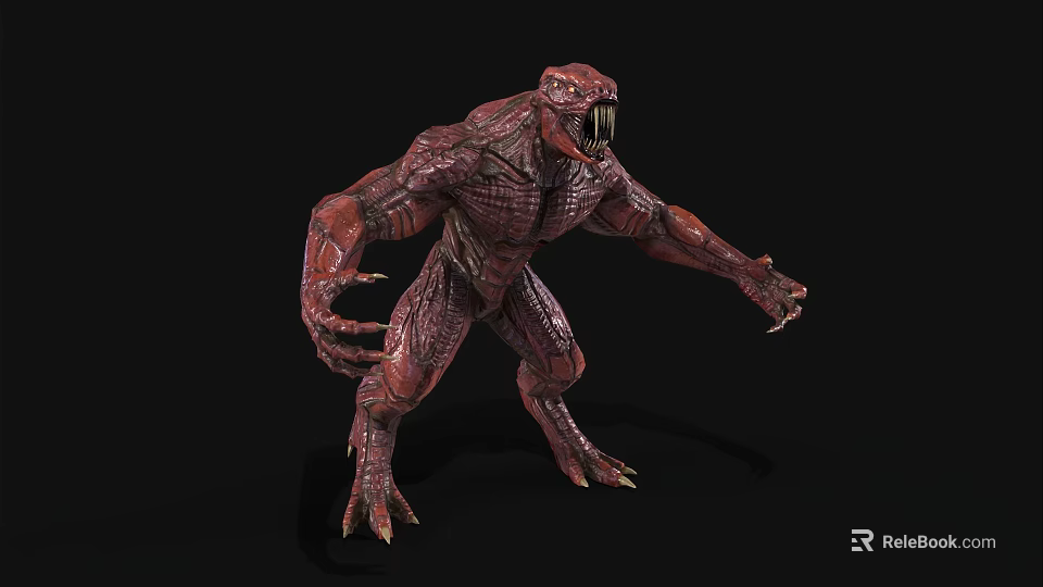 Red Muscular Scaled Monster Character With Sharp Teeth And Claws In Standing Pose 3d model
