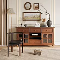 Vintage Wooden Sideboard With Drawers Glass Doors And Decorative Items On Top