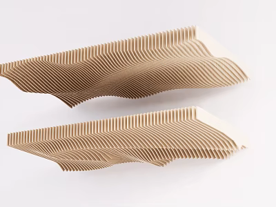Modern Wavy Striped Ceiling Design With Textured Pattern And Light Brown Finish For Interior Decor 3d model