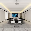 Modern Public Office Space With Open Layout Computer Desks Wooden Walls And Glass Partition