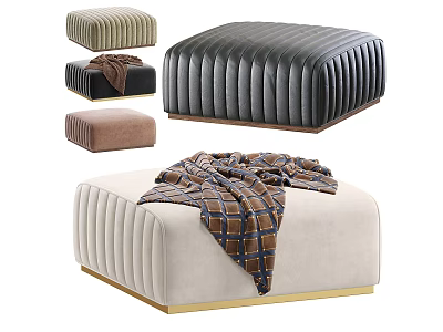 Multiple Colors Velvet Ottoman with Striped Design for Modern Living Room Furniture 3d model