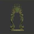 Scenic Outdoor Landscape With Green Gold Ornate Arch Featuring Blue Gemstones And Figurine Details