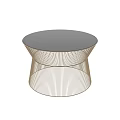 Round Golden Metal Wire Coffee Table With Mirrored Top And Modern Design