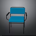 Modern Blue Upholstered Armchair With Black Metal Frame And Armrests