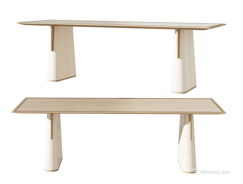 Modern Minimalist Dining Table With Light Wood Tabletop And White Support Legs 3d model