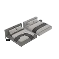 Modern Upholstered Gray Double Bed With Soft Pillows Throw Blanket And Side Table 3d model