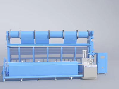 Blue Industrial Manufacturing Equipment With Multiple Rollers And Metal Frame 3d model