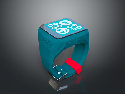 Smartwatch With Blue Strap And Red Accent Square Design Digital Display Control Buttons 3d model