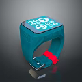 Smartwatch With Blue Strap And Red Accent Square Design Digital Display Control Buttons
