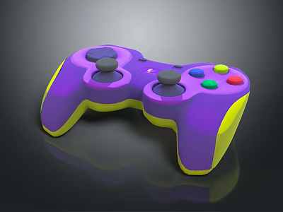 Vibrant Entertainment Electronics Game Controller in Purple and Yellow with Colorful Buttons 3d model