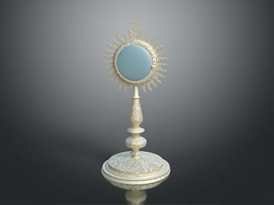 Ornate Decorative Object With Golden Sunburst Design Blue Center And Carved White Base 3d model