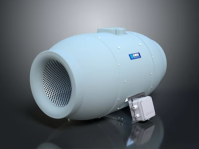 Light Blue Cylindrical Industrial Blower Equipment With Mesh Outlet And Control Box 3d model