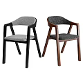 Modern Dining Chairs With Black And Wooden Frames And Comfortable Gray Cushions 3d model