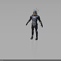Mechanical Armored Biological Character Standing With Gray Blue Armor And Antenna Headpiece