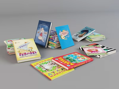 Children's Books And Magazines With Colorful Covers Featuring Cartoon Illustrations Stacked Together 3d model
