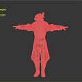 3D Cartoon Character With Red Hat Beard Red Coat Golden Trim Blue Vest Arms Outstretched