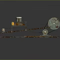 Rusty Mechanical Conveyor Equipment with Metal Frame Black Belts and White Rollers