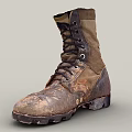 Worn Brown Leather High Top Work Boots With Laces And Thick Worn Soles 3d model