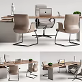 Modern Office Desk Setup With Ergonomic Chairs Laptop And Potted Green Plant