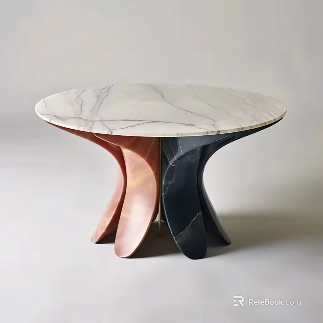Modern Bar Counter With White Marble Top And Branched Copper Dark Colored Base Design 3d model 