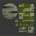 Various Geometric Shaped Green Plant Covers Displayed on Dark Background