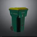 Green Trash Can With Yellow Lid Wheel And Los Angeles Label