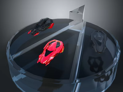 Spacecraft Models Display On Transparent Circular Platform With Triangle Divider 3d model