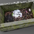Mossy Stone Rectangular Planter With Soil And Fallen Leaves For Garden Decor