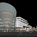 Modern Commercial Complex Night View With Glass Facade Unique Exterior And Lighting