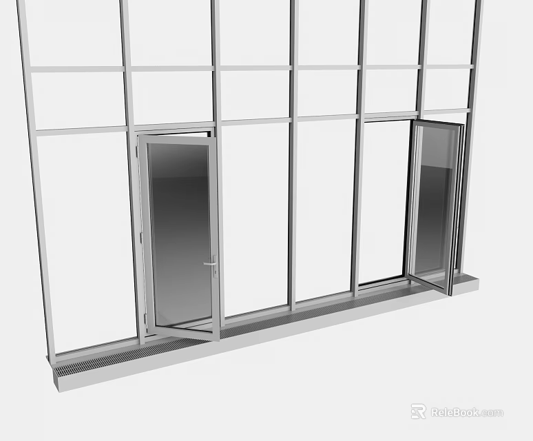 Modern Architectural Window Structure Featuring Multiple Glass Panels And Metal Frame Doors 3d model