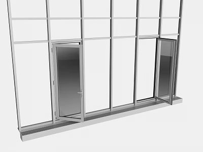 Modern Architectural Window Structure Featuring Multiple Glass Panels And Metal Frame Doors 3d model