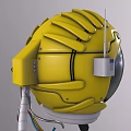 Yellow Astronaut Helmet Design With Black Visor Antenna And Cables