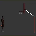 Basketball Court With Player Standing By Hoop Holding Red Ball