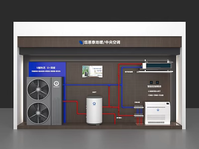 Detailed Background Wall With HVAC System Fan Units Pipes And Controls 3d model