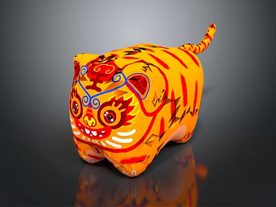 Traditional Orange Tiger Game Movie Character With Red Blue Decorative Patterns 3d model