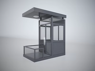 Modern Security Booth With Glass Windows Canopy And Metal Platform Structure 3d model