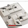 Modern White Sectional Sofa With Pillows Side Tables And Floor Lamp 3d model