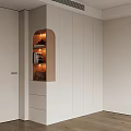 Modern White Wardrobe Interior With Open Storage Compartment Wooden Accents And Lighting