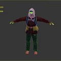Man In Hooded Jacket With Mask Backpack Blue Jeans Brown Shoes And Arms Outstretched