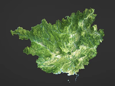 Green 3D Terrain Map Wall Decor With Mountain And River Texture Design 3d model