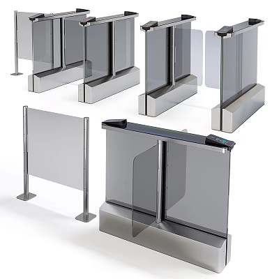 Public Facility Automatic Gate With Stainless Steel Frame And Glass Barrier For Access Control 3d model