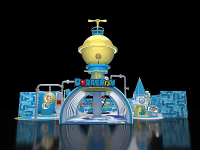 PORORO Themed Children's Play Structure With Yellow Dome And Blue Castle Elements 3d model