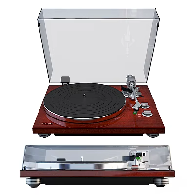 HiFi Turntable Audio System With Black Platter Silver Tonearm And Wooden Base 3d model