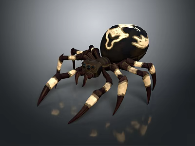 Detailed 3D Spider Model With Black Yellow Pattern And Long Shiny Legs 3d model