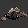 Woman in Traditional Kimono with Floral Patterns against Gray Background
