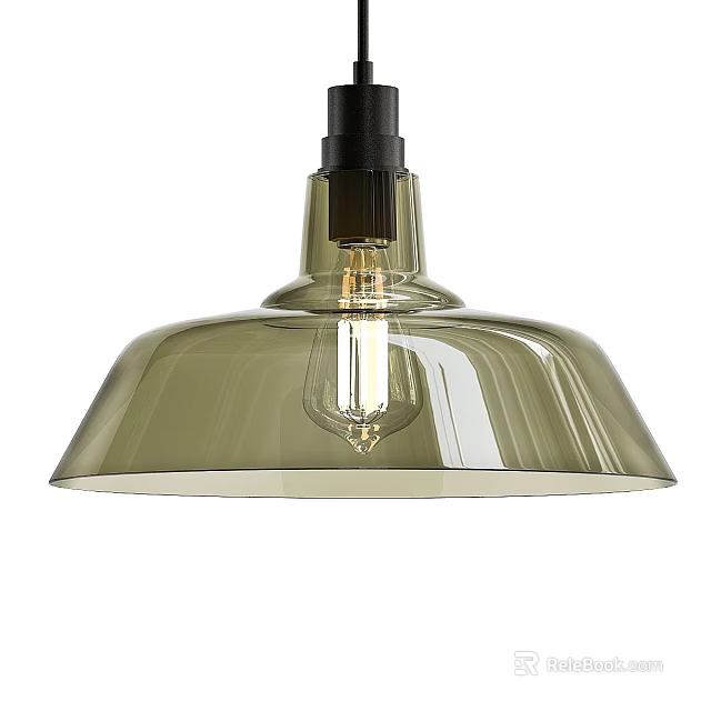 Olive Green Glass Pendant Light With Bell Shaped Shade And Black Base 3d model 