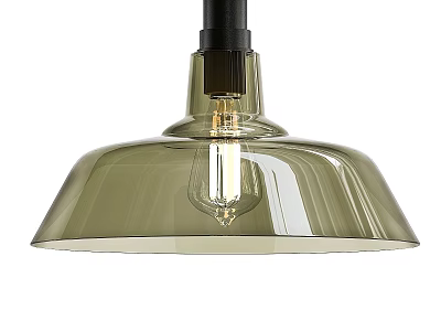 Olive Green Glass Pendant Light With Bell Shaped Shade And Black Base 3d model